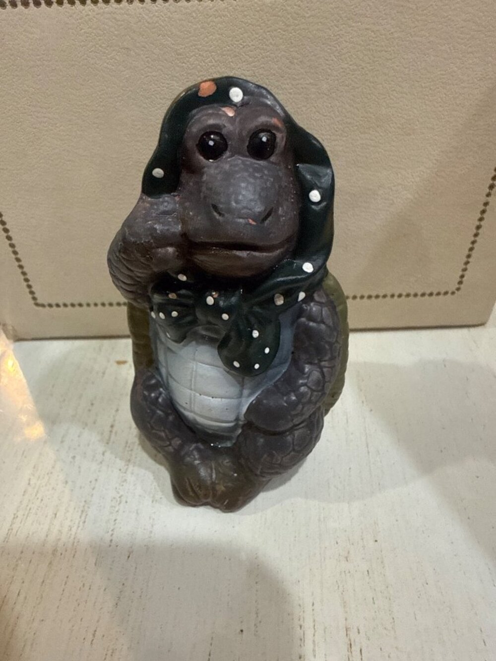 anthropomorphic ceramic  turtle figurine styled as a folklore character